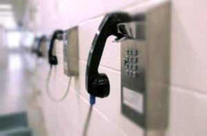 A Wall of Pay Phones in a Local Jail